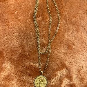 Elegant Gold Pendant Necklace with Tree Design